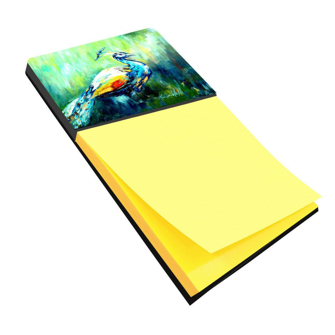 Proud Peacock Green Watercolor Sticky Note Holder Refillable Dispenser Desk Accessory 3x3 Pad Gift