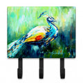 Proud Peacock Green Leash or Key Holder Wall Hooks, Coat Rack Wall Mount, for Hanging Keys, Towels, Aprons, Leashes