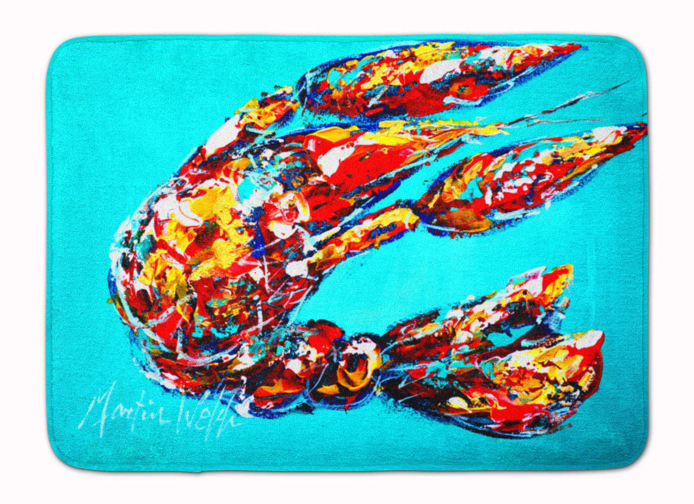 Lucy the Crawfish in blue Memory Foam Kitchen Mat Machine Washable Anti-Fatigue Cushion Comfort Bath or Kitchen Rug