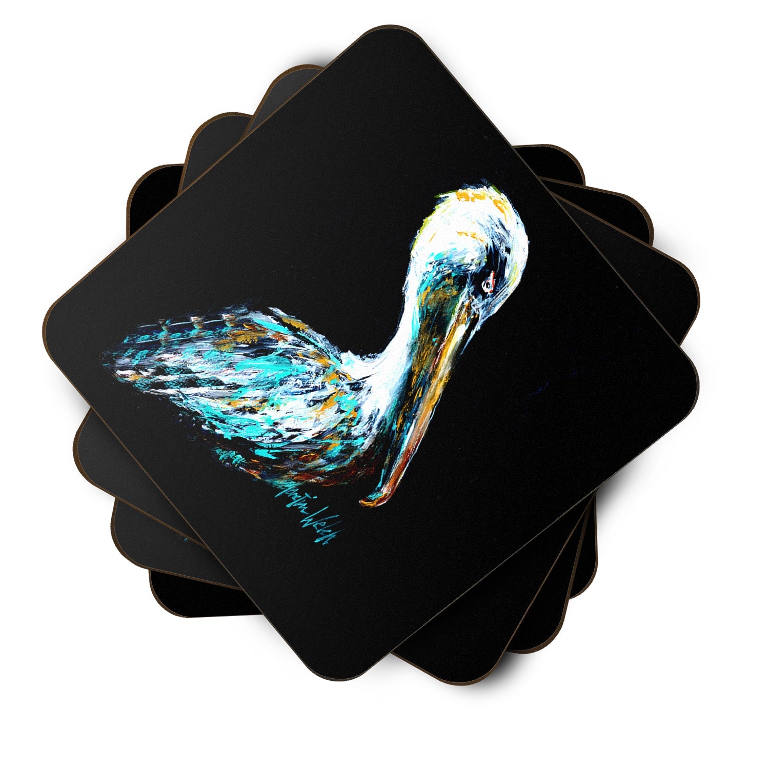 Dressed in Black Pelican Foam Coasters Set of 4 Cup Coasters for Indoor Outdoor, Tabletop Protection, Anti Slip, Mouse pad Material