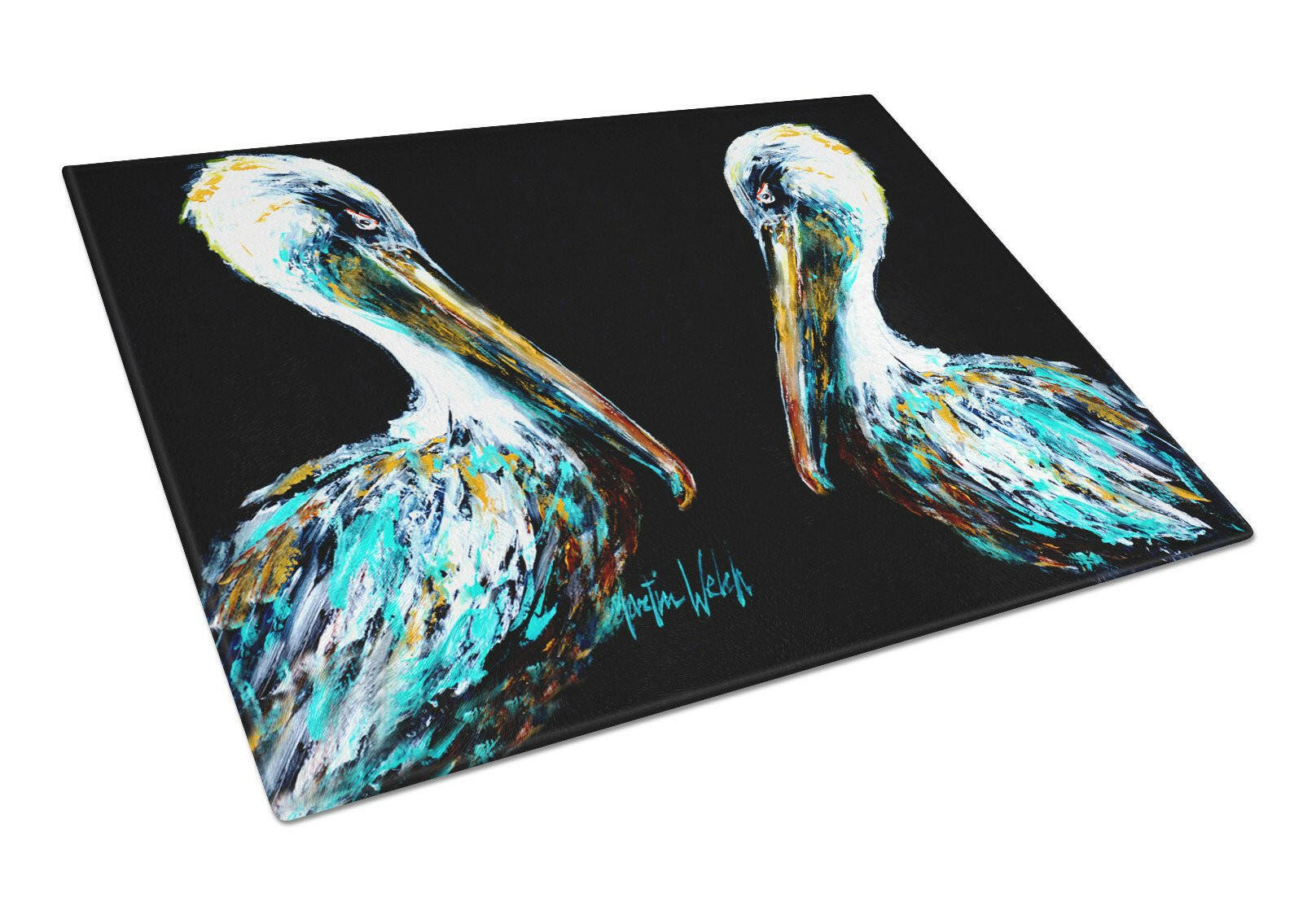 Dressed in Black Pelican Cutting Board Tempered Glass Kitchen Cutting Surface, Heat Resistant Chopping, Non-Slip Feet, Food Prep & Serving