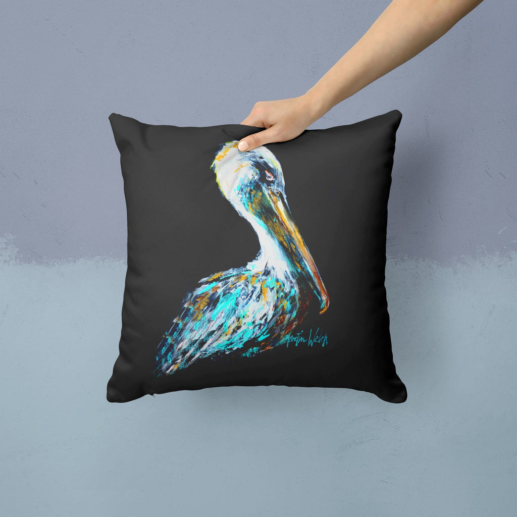 Dressed in Black Pelican Decorative Throw Pillow 14x14 Indoor Outdoor Accent Cushion, Fabric Cover with Insert for Sofa, Bed, Porch & Living Room