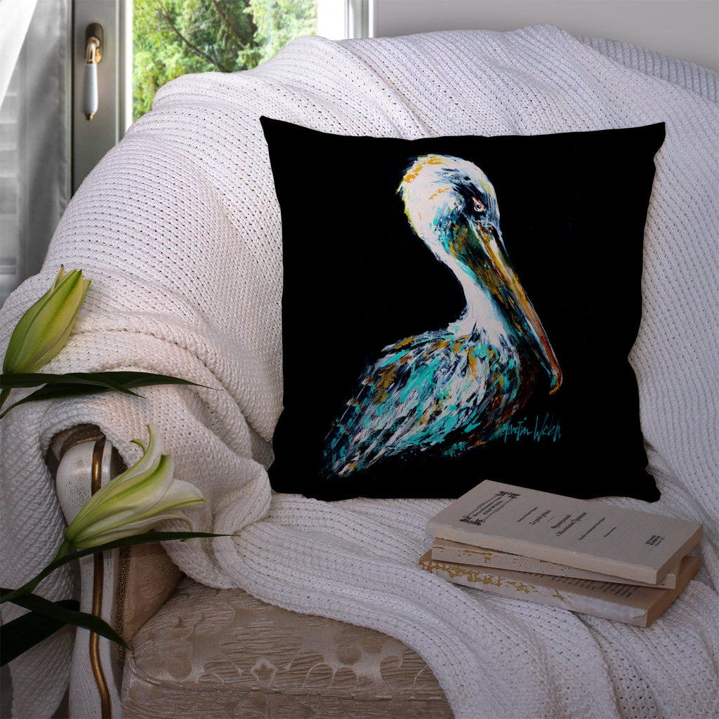 Dressed in Black Pelican Decorative Throw Pillow 14x14 Indoor Outdoor Accent Cushion, Fabric Cover with Insert for Sofa, Bed, Porch & Living Room