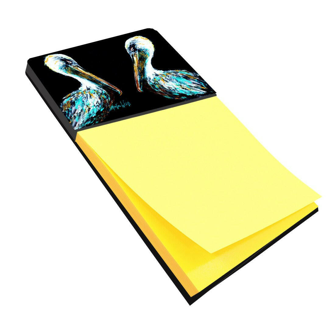 Dressed in Black Pelican Watercolor Sticky Note Holder Refillable Dispenser Desk Accessory 3x3 Pad Gift