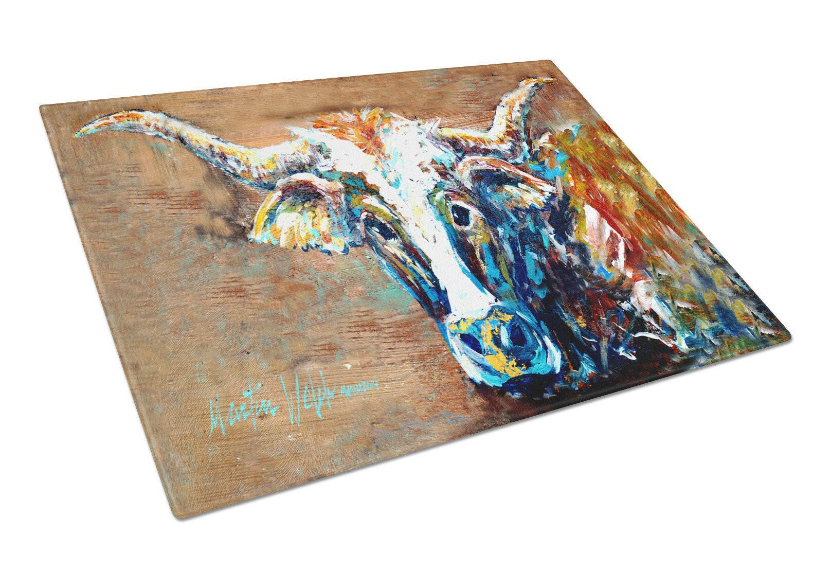 On the Loose Brown Cow Cutting Board Tempered Glass Kitchen Cutting Surface, Heat Resistant Chopping, Non-Slip Feet, Food Prep & Serving