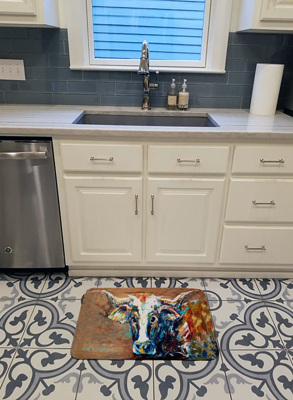 On the Loose Brown Cow Memory Foam Kitchen Mat Machine Washable Anti-Fatigue Cushion Comfort Bath or Kitchen Rug