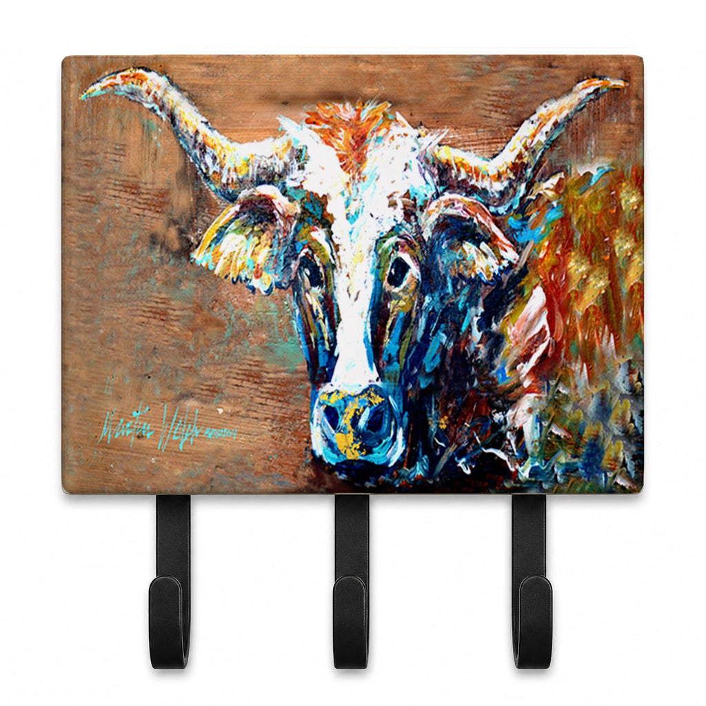 On the Loose Brown Cow Leash or Key Holder Wall Hooks, Coat Rack Wall Mount, for Hanging Keys, Towels, Aprons, Leashes