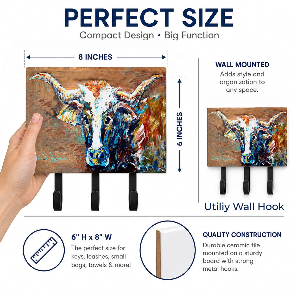 On the Loose Brown Cow Leash or Key Holder Wall Hooks, Coat Rack Wall Mount, for Hanging Keys, Towels, Aprons, Leashes