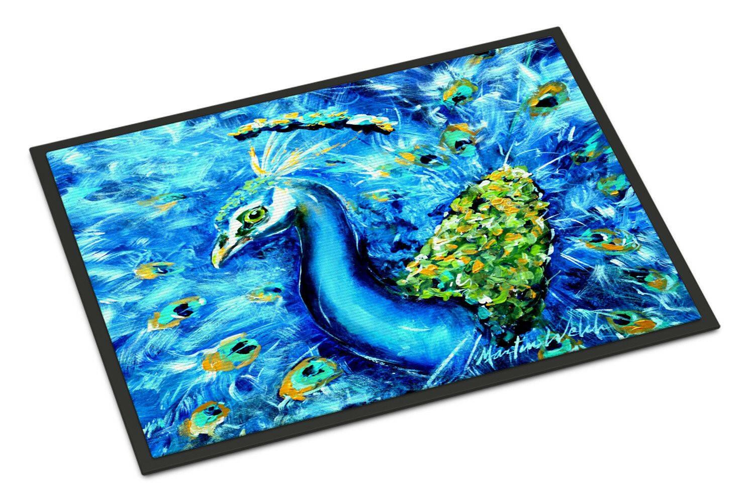 Peacock Straight Up in Blue Doormat Indoor Outdoor 24H X 36W Front Door Mat Rugs for Entryway, Non Slip Washable Low Pile,