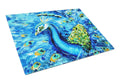 Peacock Straight Up in Blue Cutting Board Tempered Glass Kitchen Cutting Surface, Heat Resistant Chopping, Non-Slip Feet, Food Prep & Serving