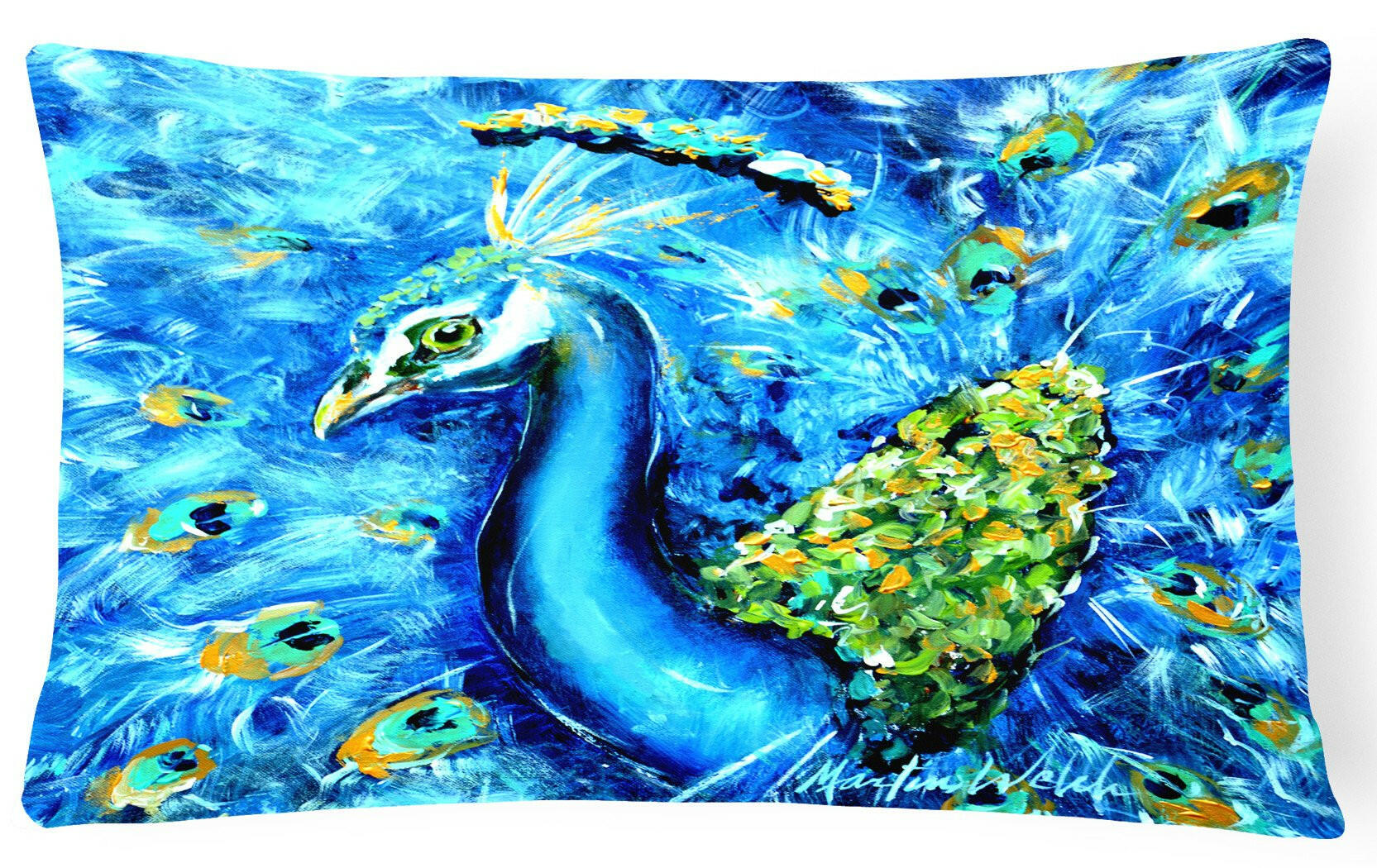 Peacock Straight Up in Blue Decorative Throw Pillow 12x16 Indoor Outdoor Accent Cushion, Fabric Cover with Insert for Sofa, Bed, Porch & Living Room