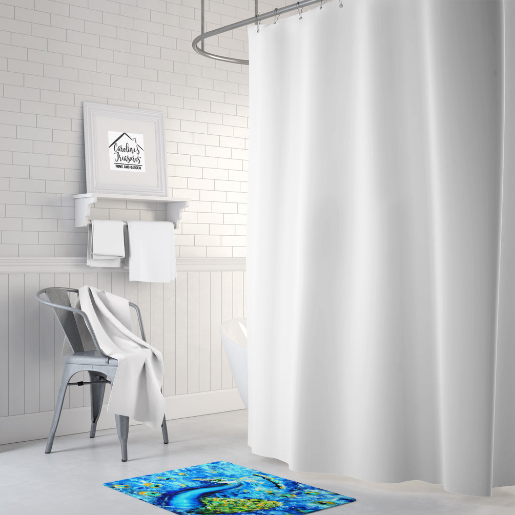 Peacock Straight Up in Blue Memory Foam Kitchen Mat Machine Washable Anti-Fatigue Cushion Comfort Bath or Kitchen Rug