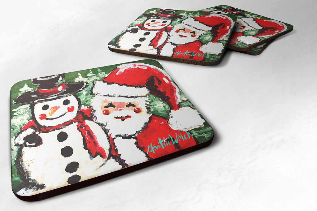 Friends Snowman and Santa Claus Foam Coasters Set of 4 Cup Coasters for Indoor Outdoor, Tabletop Protection, Anti Slip, Mouse pad Material