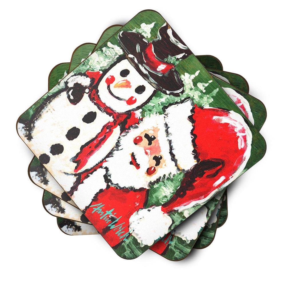 Friends Snowman and Santa Claus Foam Coasters Set of 4 Cup Coasters for Indoor Outdoor, Tabletop Protection, Anti Slip, Mouse pad Material