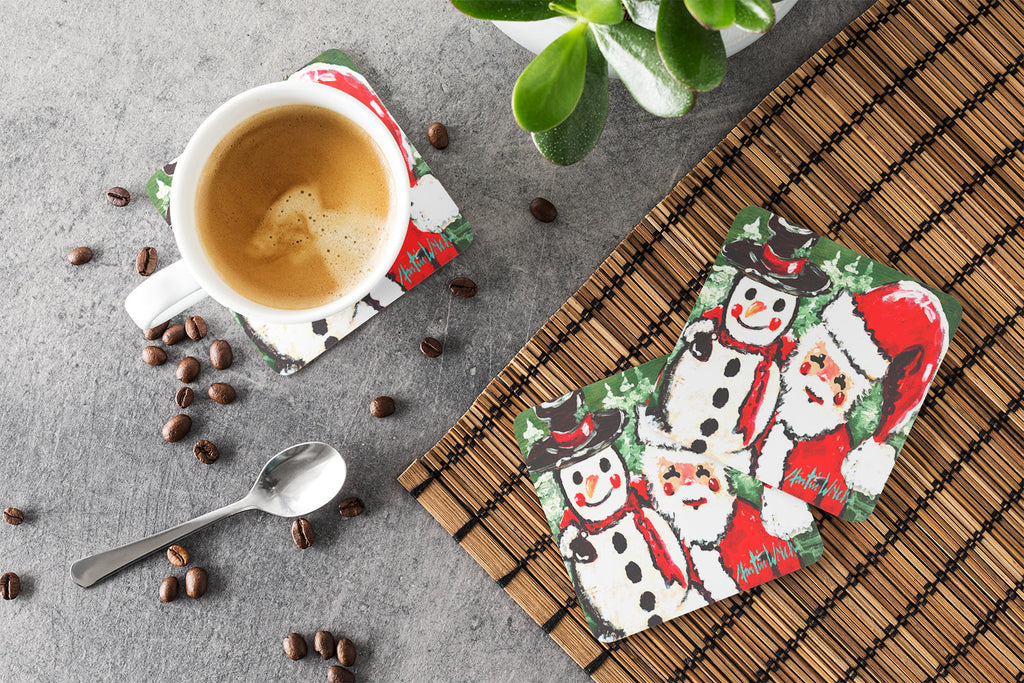 Friends Snowman and Santa Claus Foam Coasters Set of 4 Cup Coasters for Indoor Outdoor, Tabletop Protection, Anti Slip, Mouse pad Material
