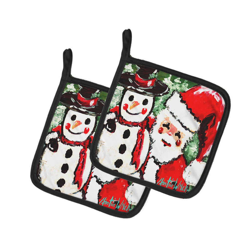 Friends Snowman and Santa Claus Pot Holder Set of 2 Heat Resistant Quilted Hot Pads 7.5 x 7.5 Inch, Insulated Kitchen Trivets for Cooking & Baking