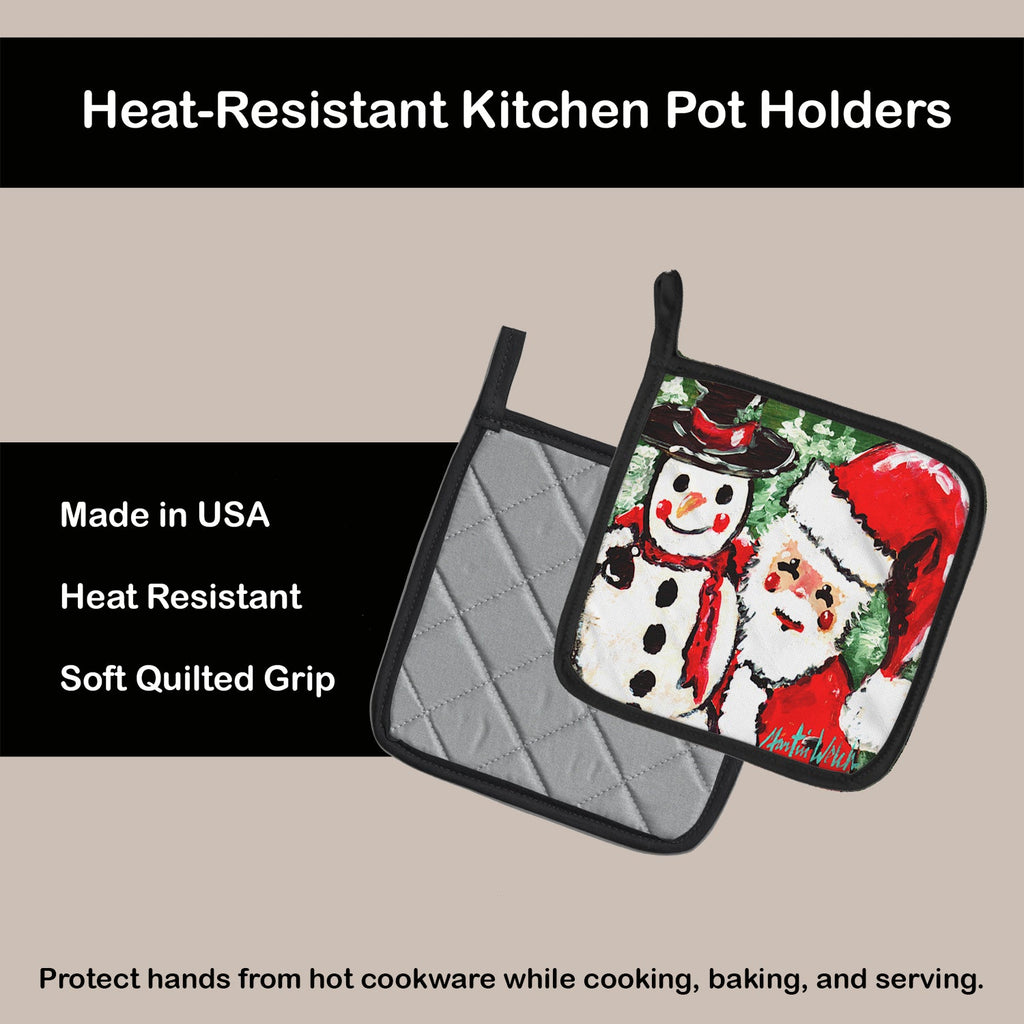 Friends Snowman and Santa Claus Pot Holder Set of 2 Heat Resistant Quilted Hot Pads 7.5 x 7.5 Inch, Insulated Kitchen Trivets for Cooking & Baking
