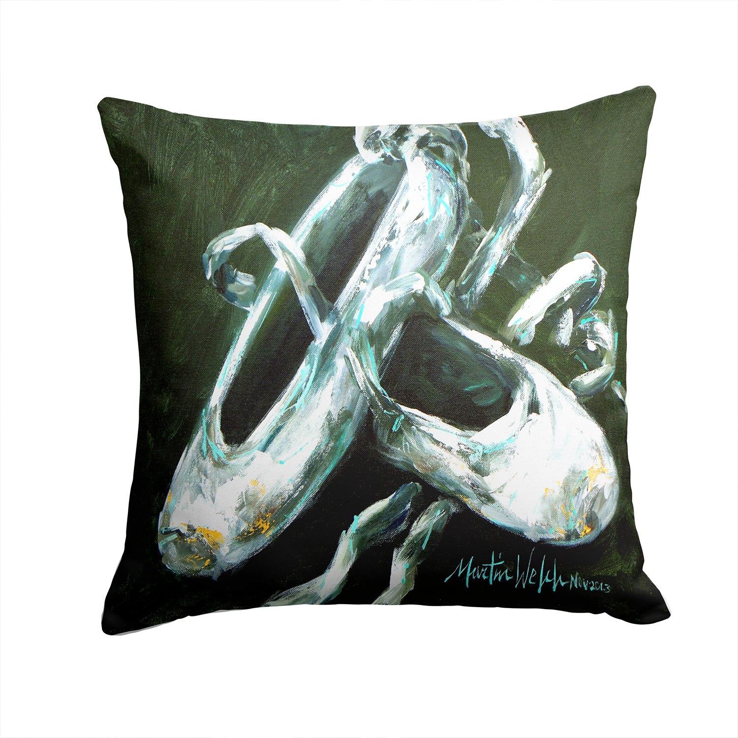 Ballet Golden Toes Decorative Throw Pillow 14x14 Indoor Outdoor Accent Cushion, Fabric Cover with Insert for Sofa, Bed, Porch & Living Room