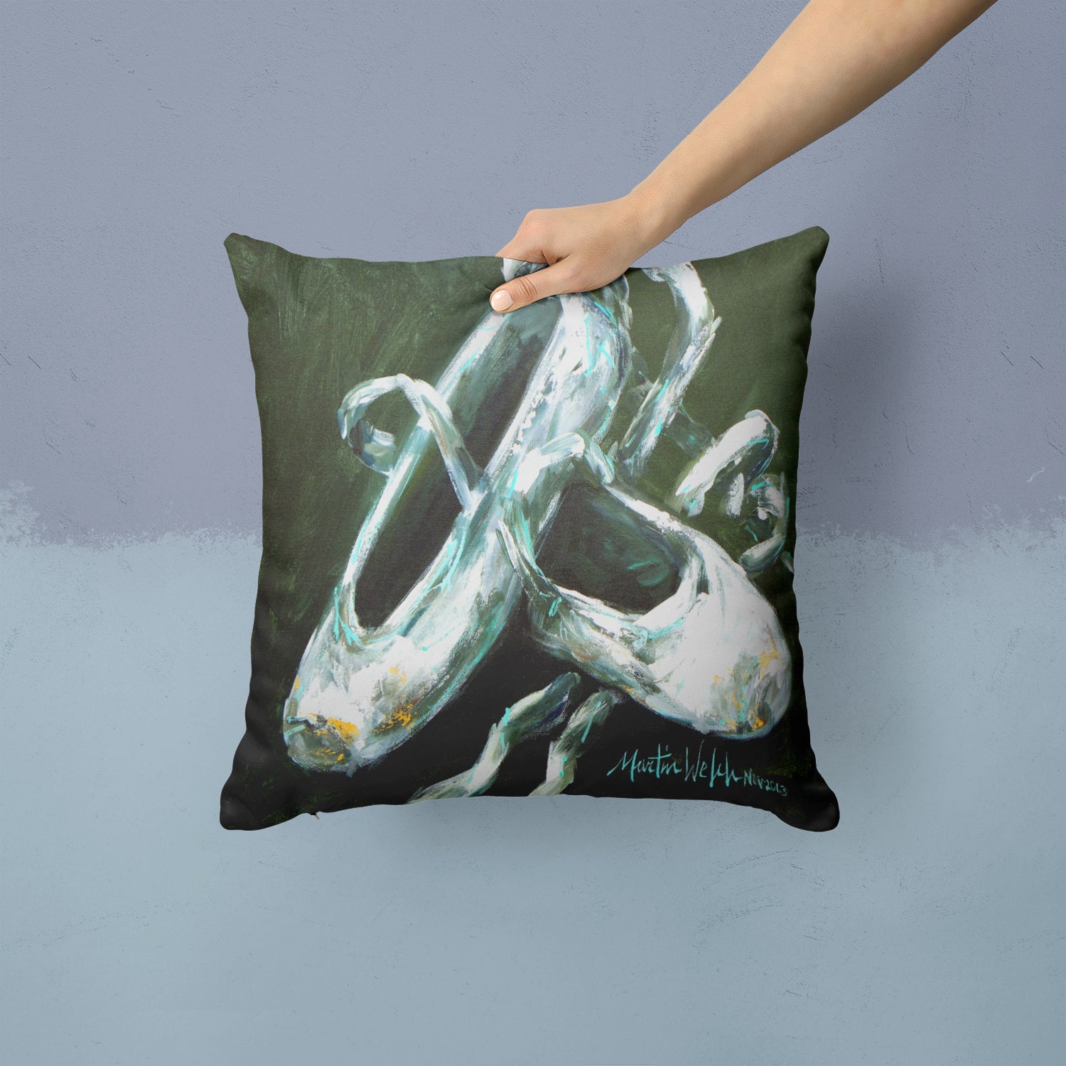 Ballet Golden Toes Decorative Throw Pillow 14x14 Indoor Outdoor Accent Cushion, Fabric Cover with Insert for Sofa, Bed, Porch & Living Room