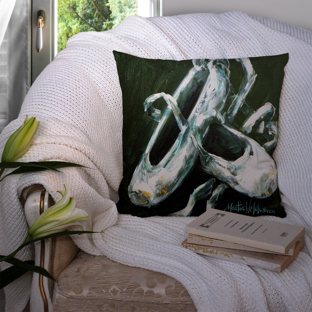 Ballet Golden Toes Decorative Throw Pillow 14x14 Indoor Outdoor Accent Cushion, Fabric Cover with Insert for Sofa, Bed, Porch & Living Room