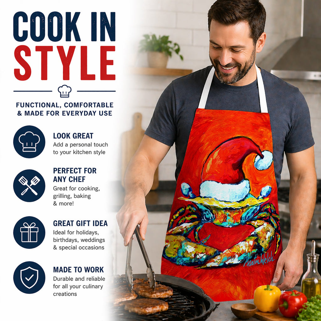 Crab in Santa Hat Santa Claws Apron Cooking Kitchen Server Baking Crafts Gardening for Adult Women Men, Unisex, Large, Multicolor