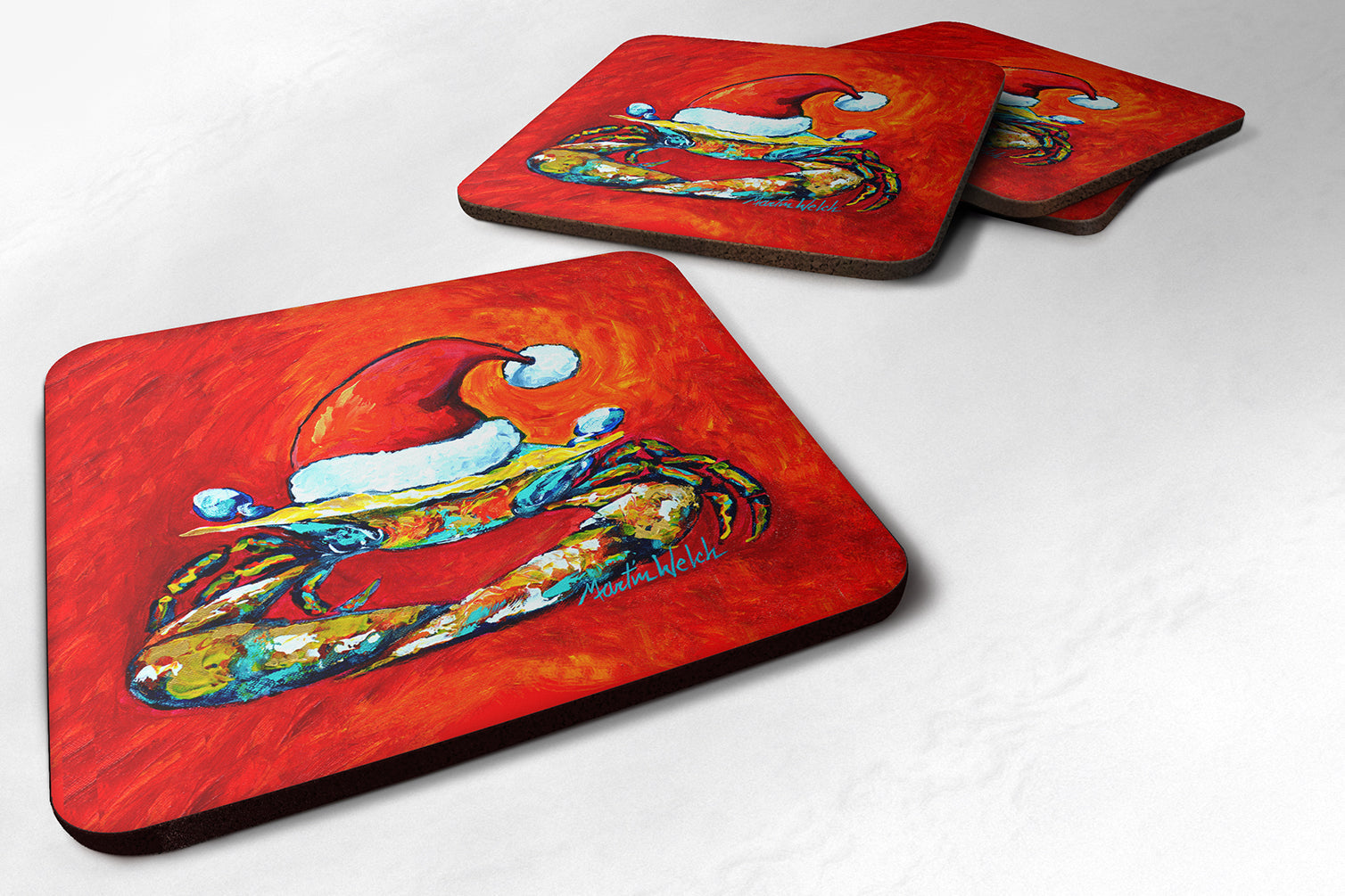 Crab in Santa Hat Santa Claws Foam Coasters Set of 4 Cup Coasters for Indoor Outdoor, Tabletop Protection, Anti Slip, Mouse pad Material