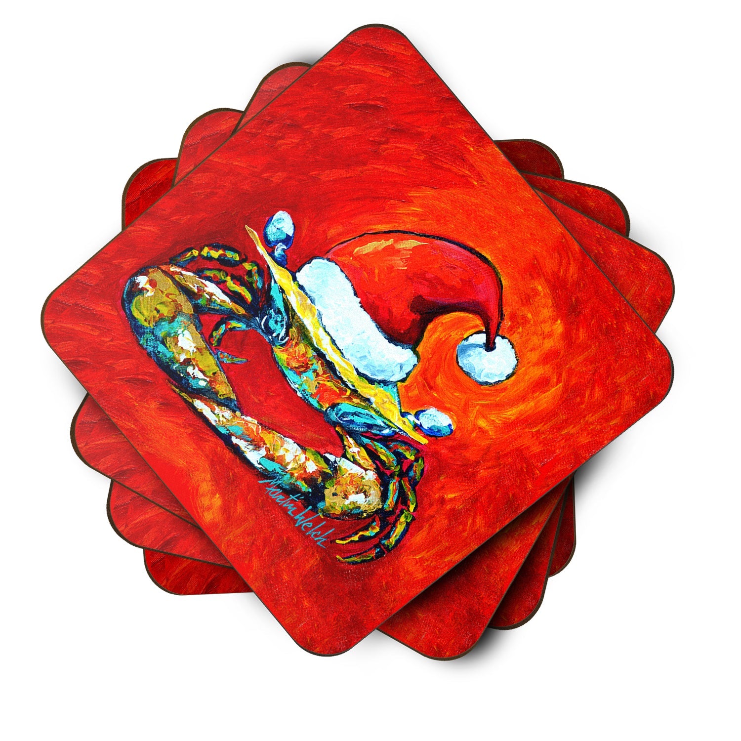 Crab in Santa Hat Santa Claws Foam Coasters Set of 4 Cup Coasters for Indoor Outdoor, Tabletop Protection, Anti Slip, Mouse pad Material