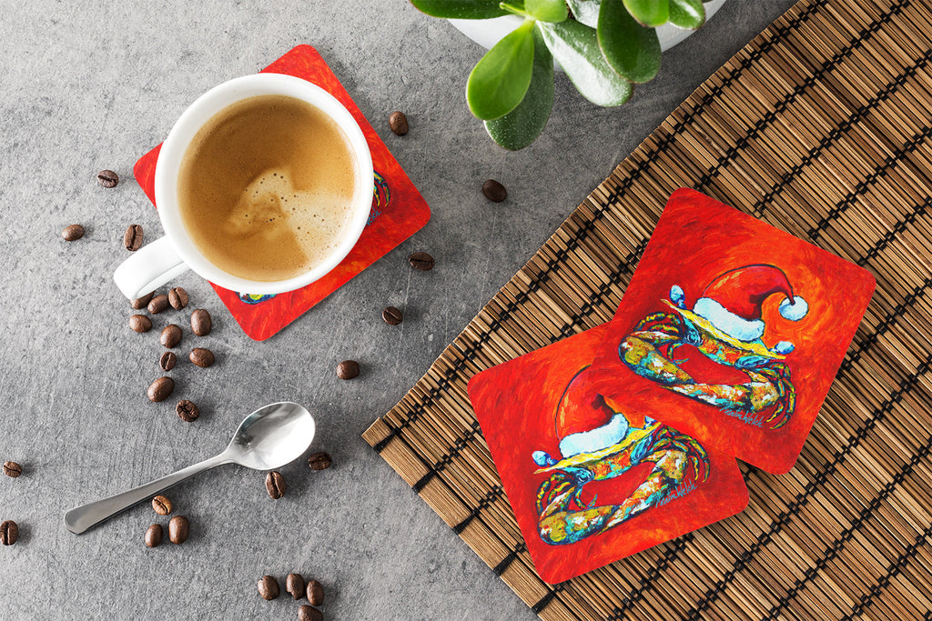 Crab in Santa Hat Santa Claws Foam Coasters Set of 4 Cup Coasters for Indoor Outdoor, Tabletop Protection, Anti Slip, Mouse pad Material