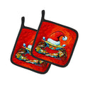 Crab in Santa Hat Santa Claws Pot Holder Set of 2 Heat Resistant Quilted Hot Pads 7.5 x 7.5 Inch, Insulated Kitchen Trivets for Cooking & Baking