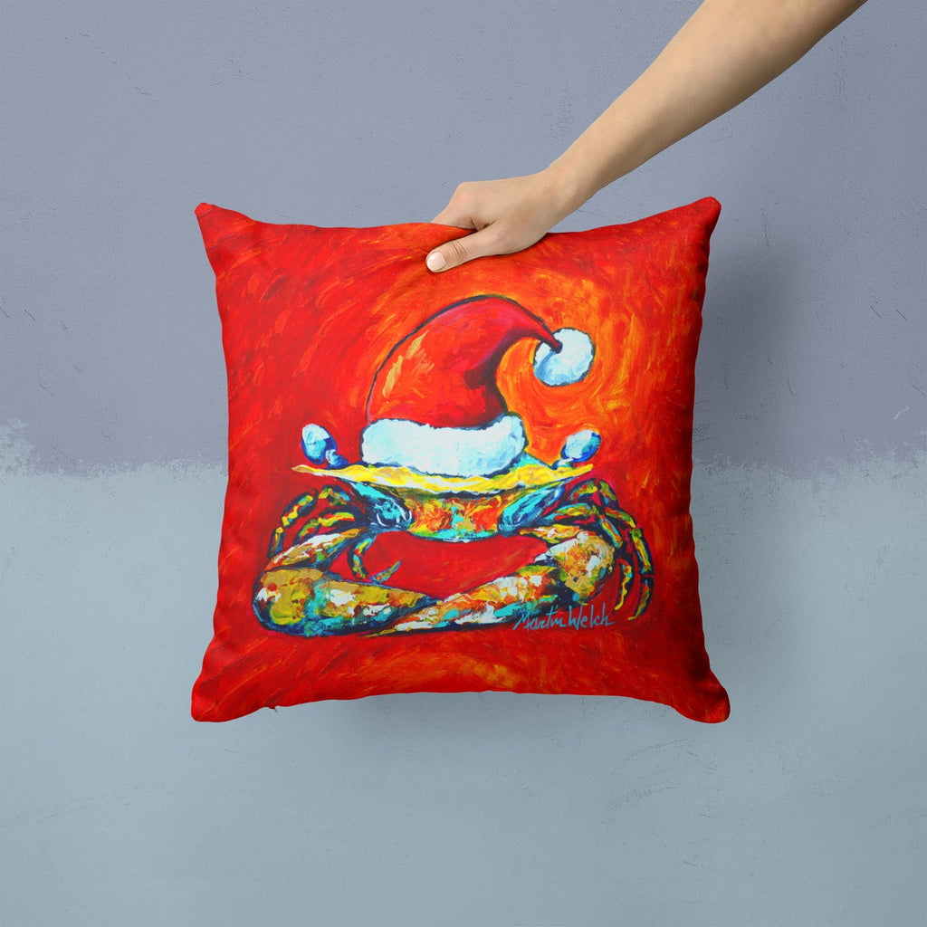 Crab in Santa Hat Santa Claws Decorative Throw Pillow 14x14 Indoor Outdoor Accent Cushion, Fabric Cover with Insert for Sofa, Bed, Porch & Living Room