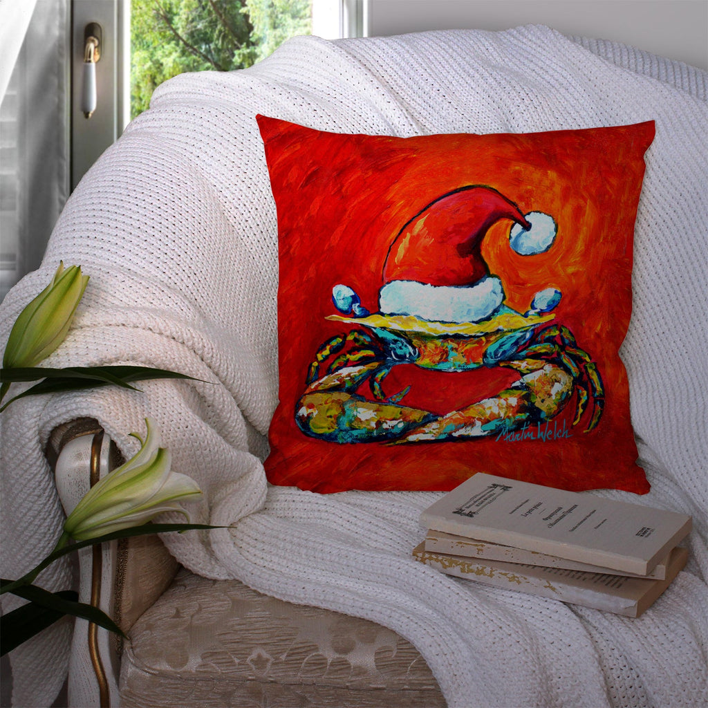 Crab in Santa Hat Santa Claws Decorative Throw Pillow 14x14 Indoor Outdoor Accent Cushion, Fabric Cover with Insert for Sofa, Bed, Porch & Living Room