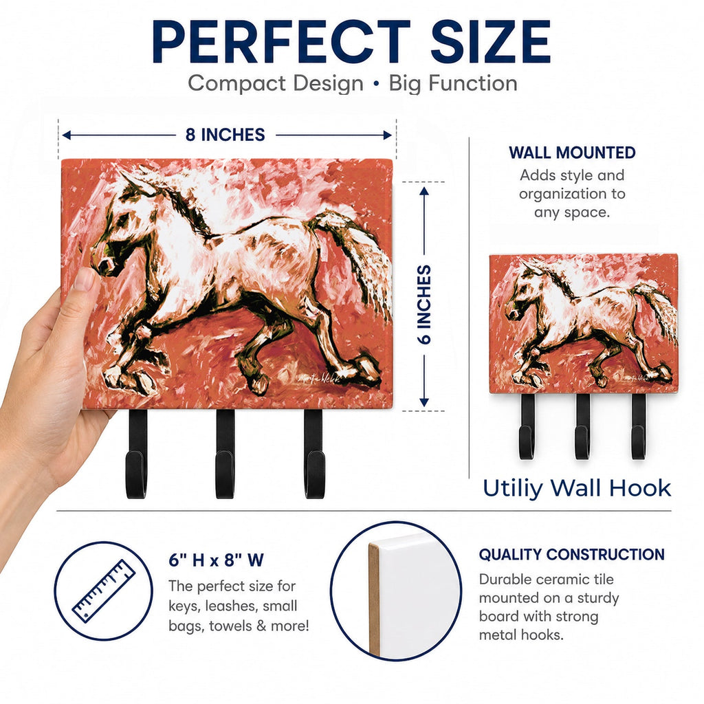 Shadow the Horse in Red Leash or Key Holder Wall Hooks, Coat Rack Wall Mount, for Hanging Keys, Towels, Aprons, Leashes