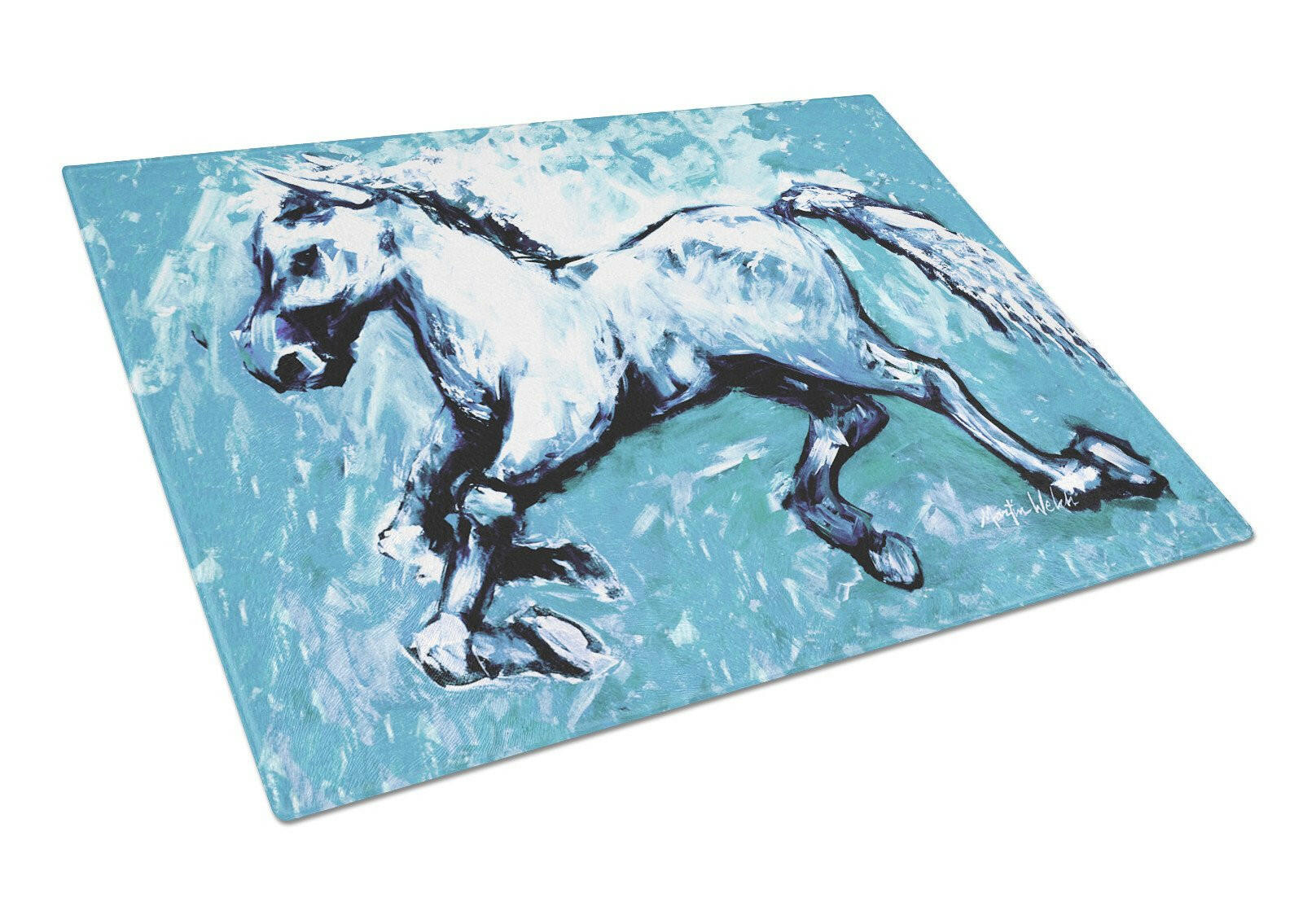 Shadow the Horse in blue Cutting Board Tempered Glass Kitchen Cutting Surface, Heat Resistant Chopping, Non-Slip Feet, Food Prep & Serving