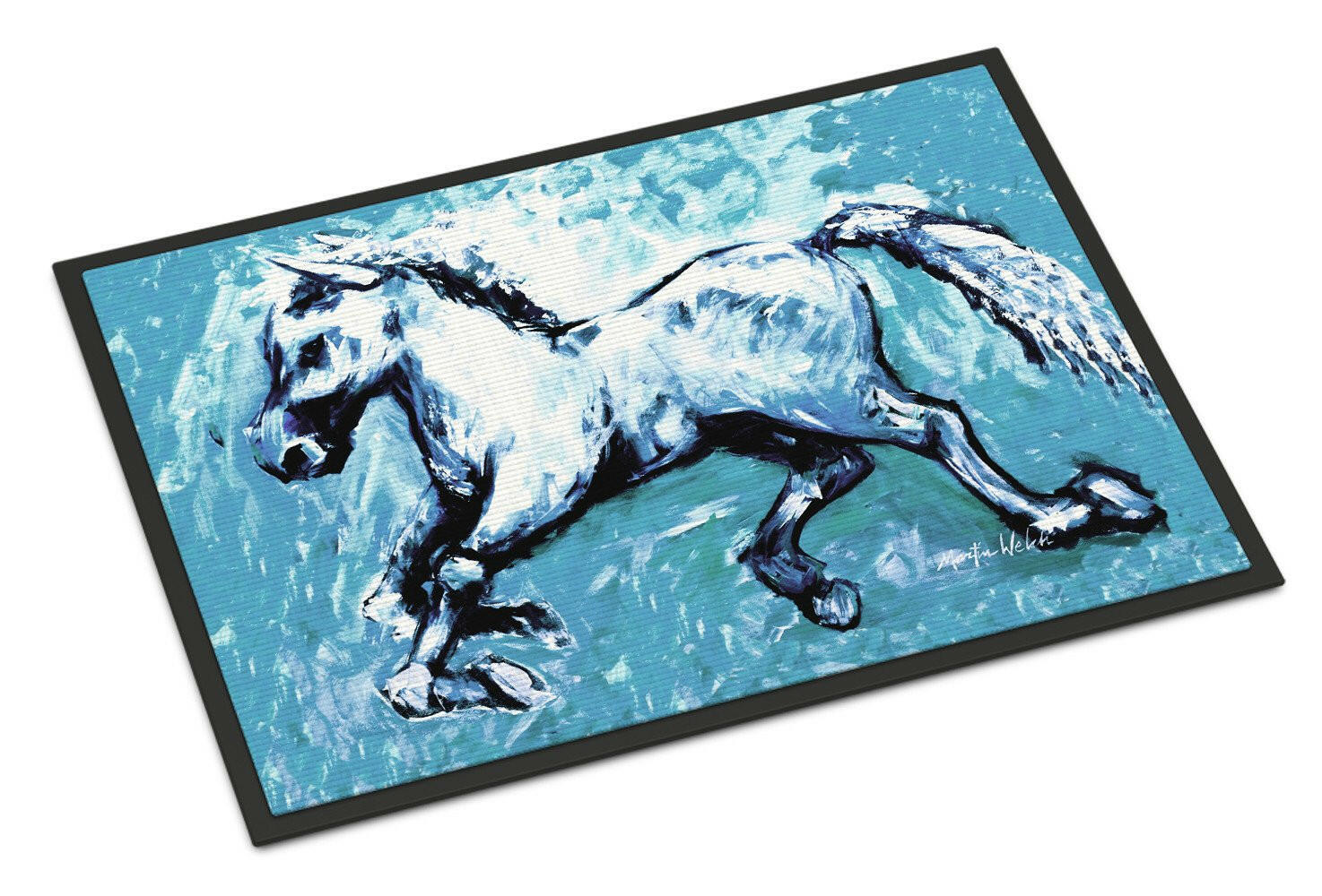 Shadow the Horse in blue Doormat Indoor Outdoor 18H X 27W Front Door Mat Rugs for Entryway, Non Slip Washable