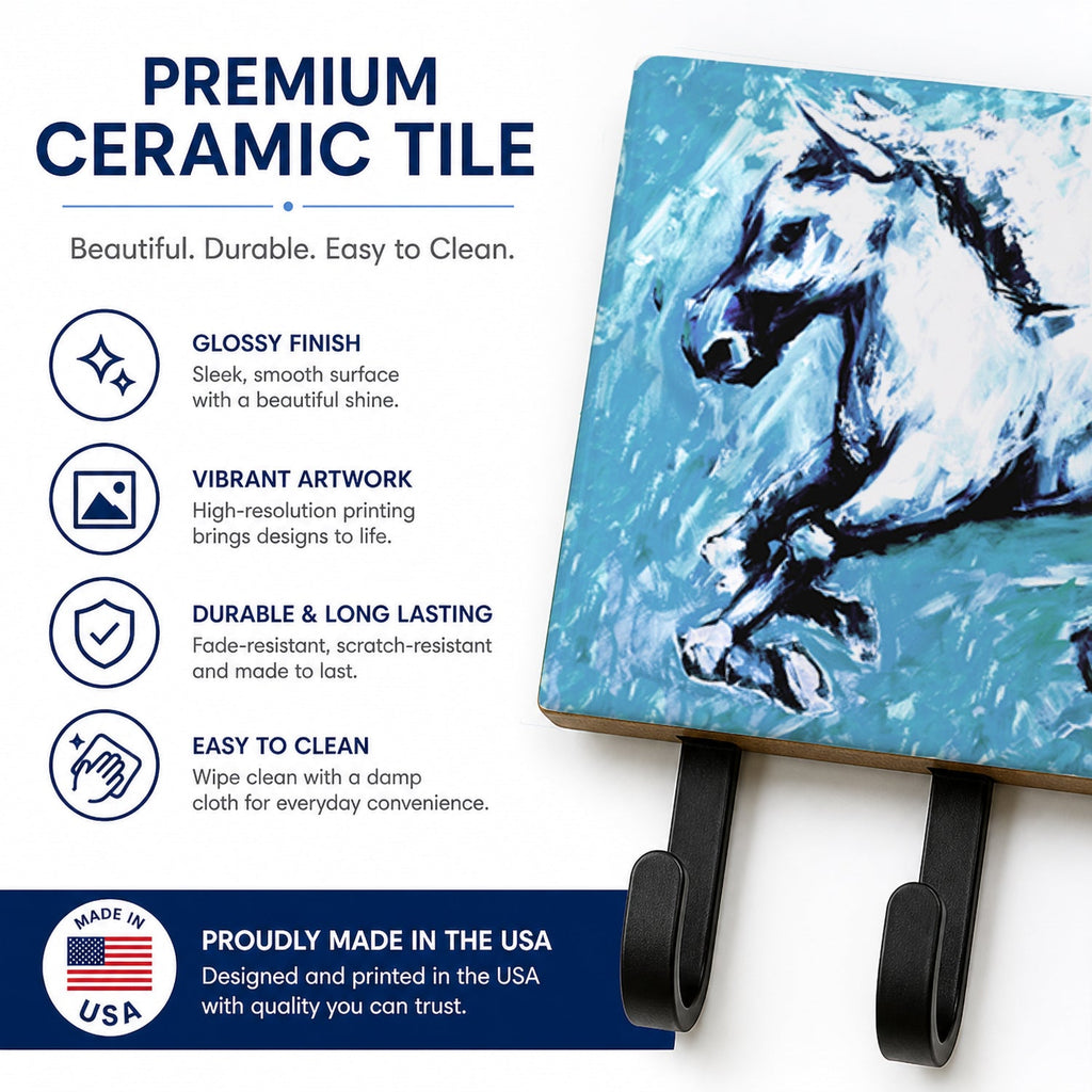 Shadow the Horse in blue Leash or Key Holder Wall Hooks, Coat Rack Wall Mount, for Hanging Keys, Towels, Aprons, Leashes