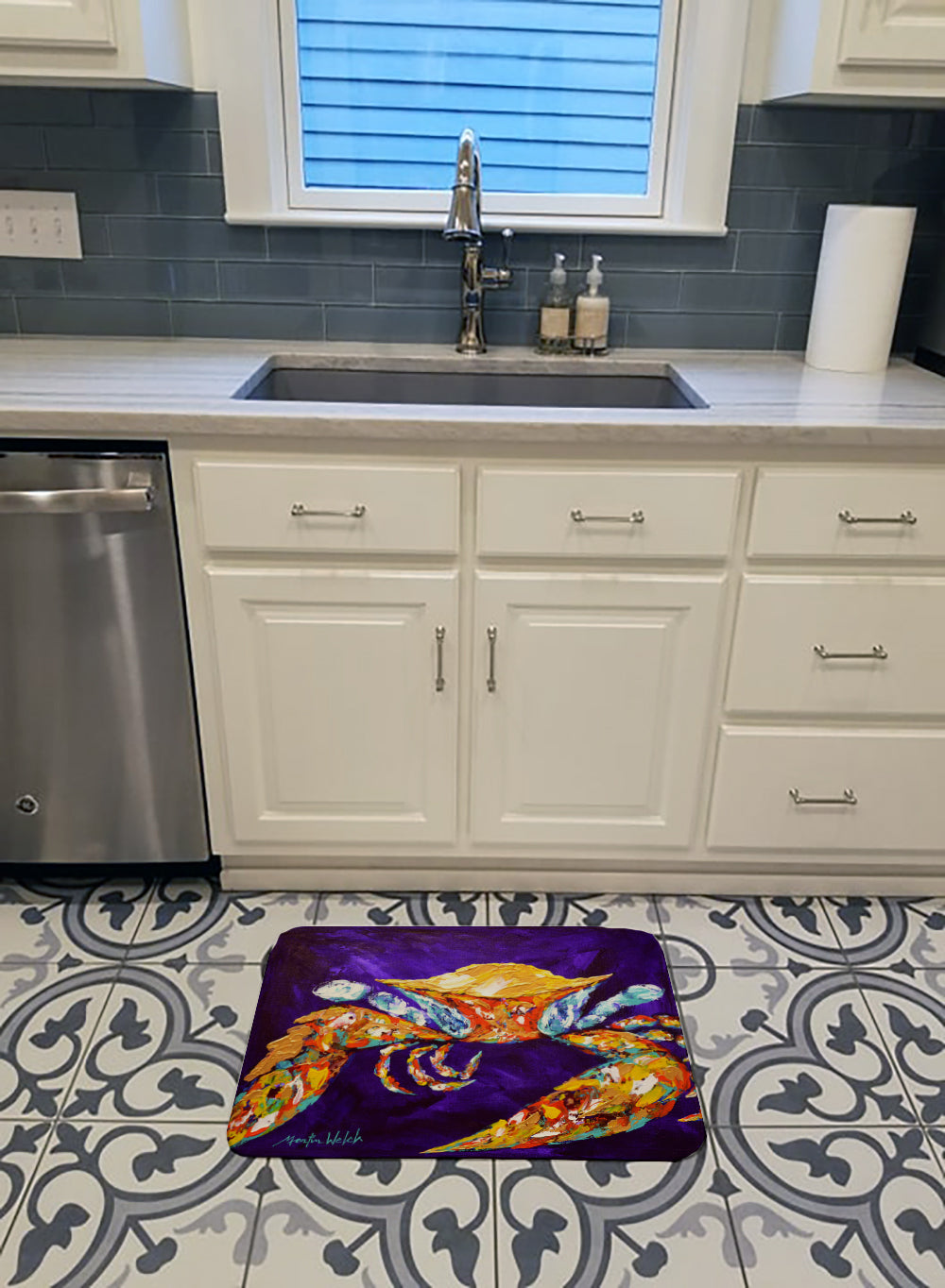 The Right Stuff Crab in Purple Memory Foam Kitchen Mat Machine Washable Anti-Fatigue Cushion Comfort Bath or Kitchen Rug