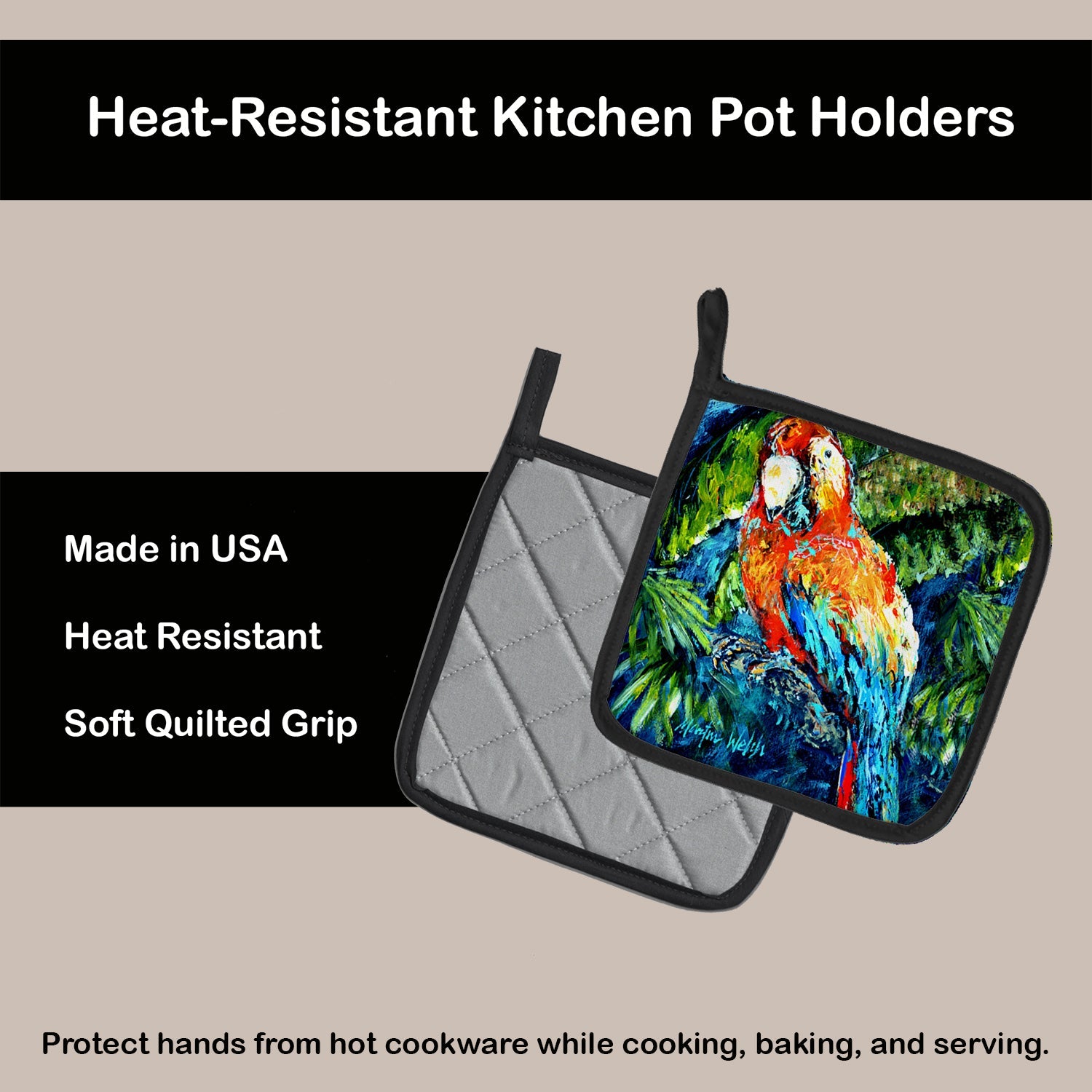 Fiddler Crab Pot Holder Set of 2 Heat Resistant Quilted Hot Pads 7.5 x 7.5 Inch, Insulated Kitchen Trivets for Cooking & Baking