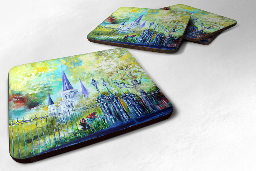 Across the Square St Louis Cathedral Foam Coasters Set of 4 Cup Coasters for Indoor Outdoor, Tabletop Protection, Anti Slip, Mouse pad Material