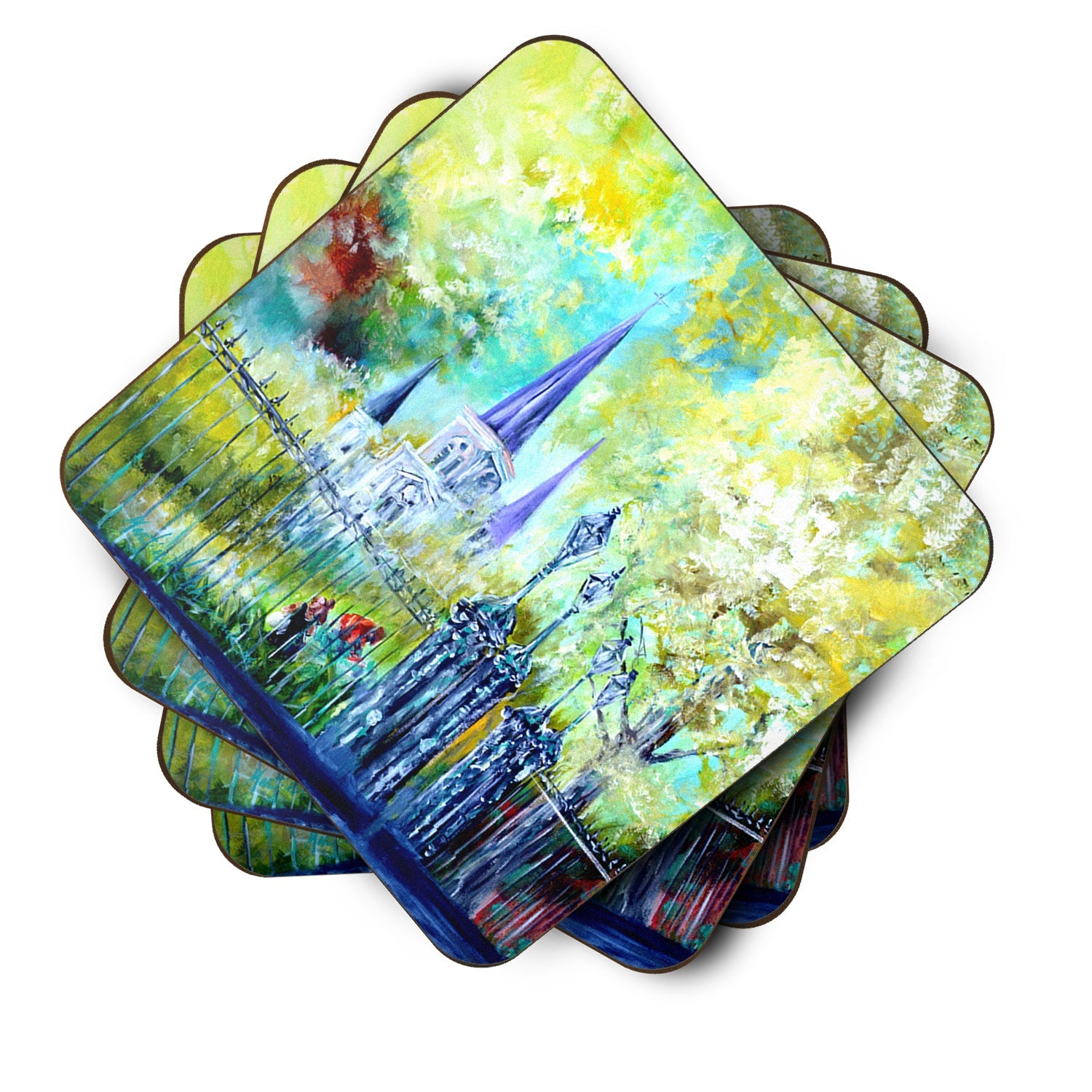 Across the Square St Louis Cathedral Foam Coasters Set of 4 Cup Coasters for Indoor Outdoor, Tabletop Protection, Anti Slip, Mouse pad Material