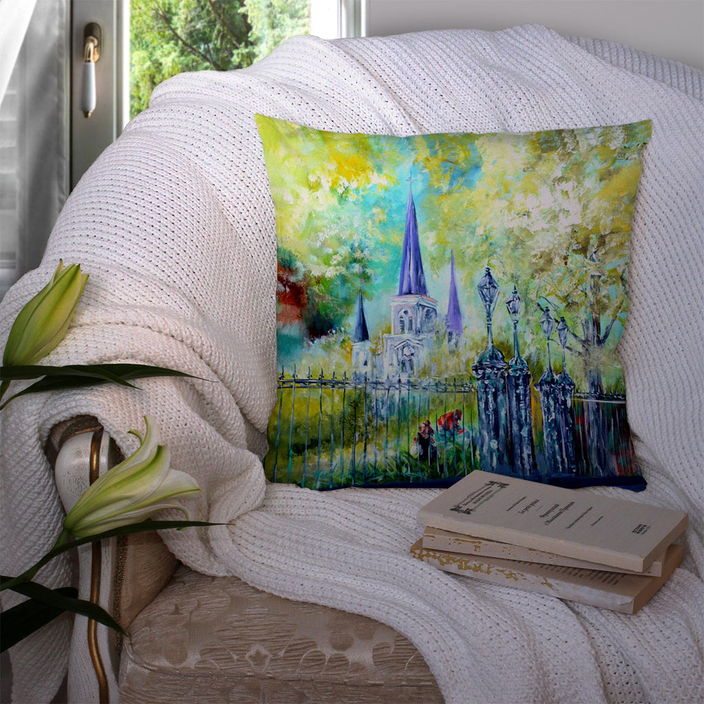 Across the Square St Louis Cathedral Decorative Throw Pillow 14x14 Indoor Outdoor Accent Cushion, Fabric Cover with Insert for Sofa, Bed, Porch & Living Room
