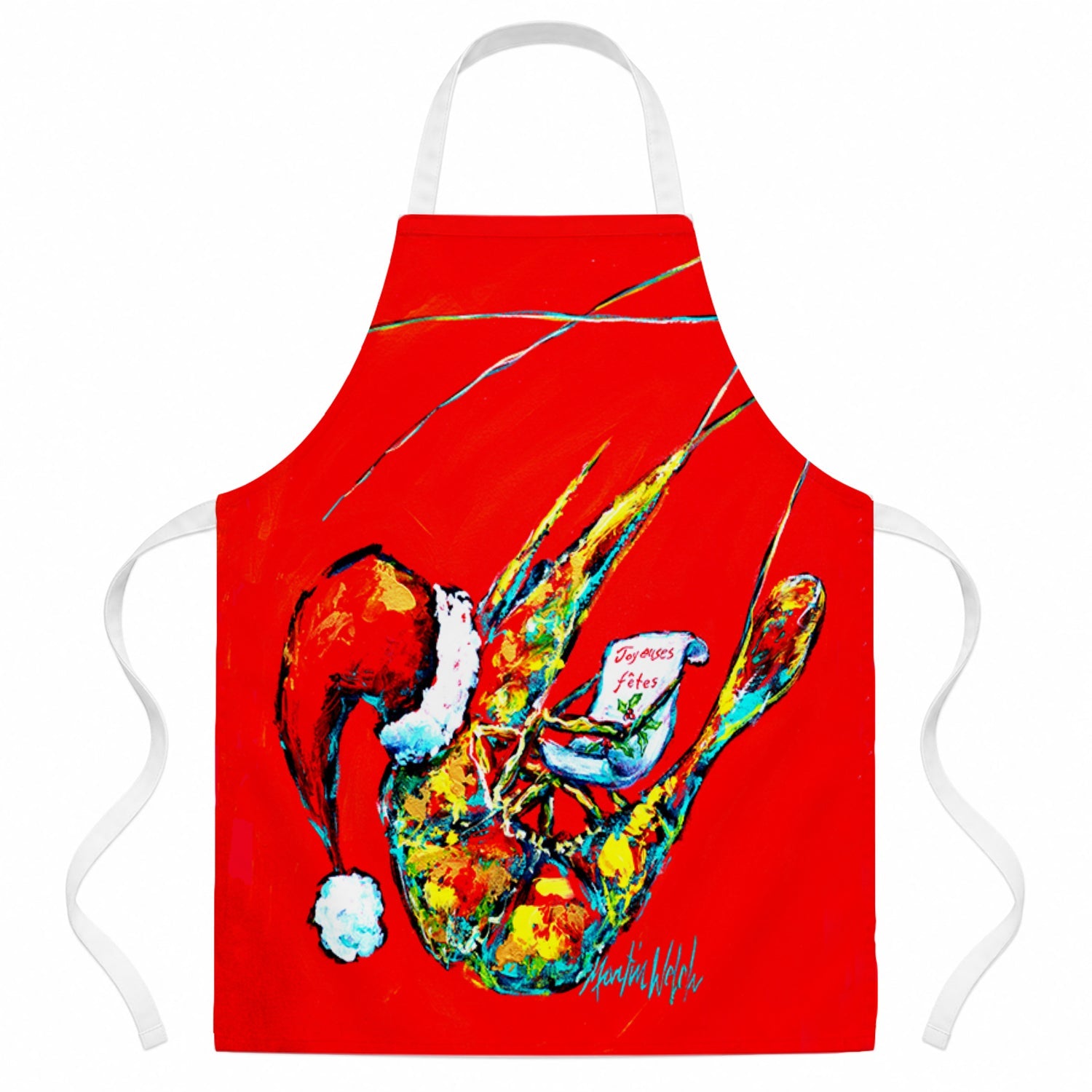 Happy Holidays Shrimp Apron Cooking Kitchen Server Baking Crafts Gardening for Adult Women Men, Unisex, Large, Multicolor