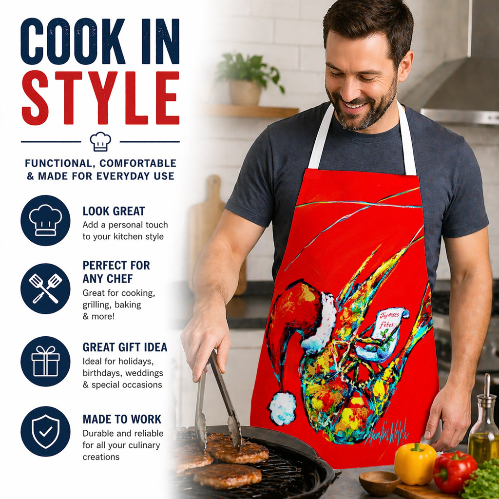 Happy Holidays Shrimp Apron Cooking Kitchen Server Baking Crafts Gardening for Adult Women Men, Unisex, Large, Multicolor