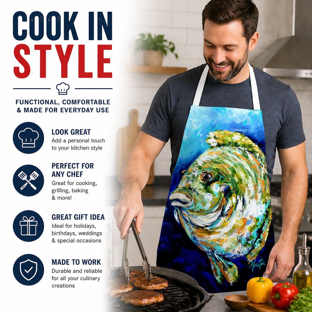 Lucky Blue Gill Fish Apron Cooking Kitchen Server Baking Crafts Gardening for Adult Women Men, Unisex, Large, Multicolor