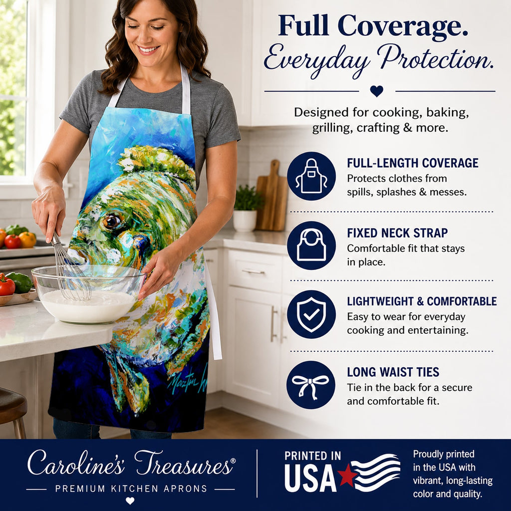 Lucky Blue Gill Fish Apron Cooking Kitchen Server Baking Crafts Gardening for Adult Women Men, Unisex, Large, Multicolor