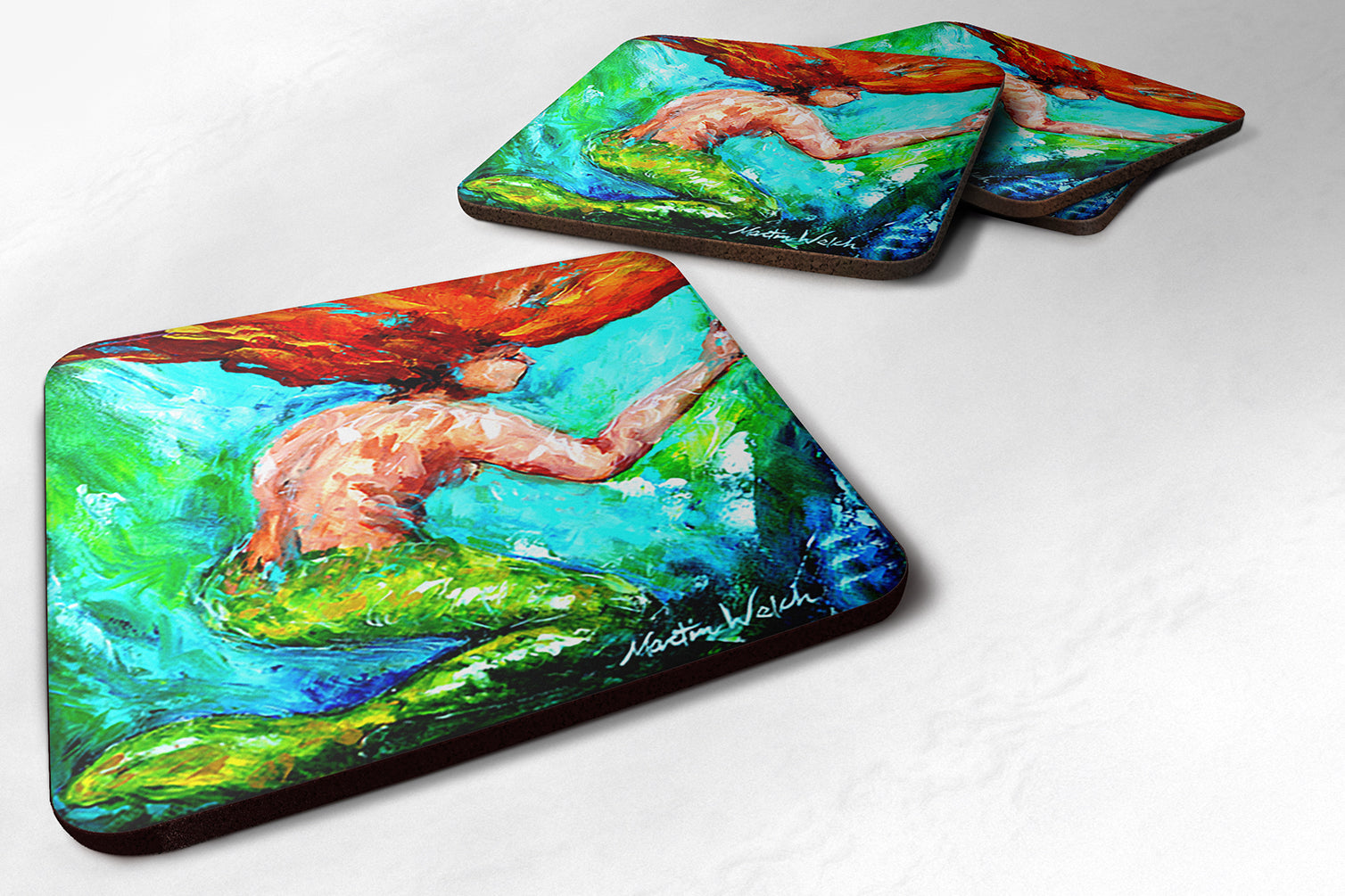 Mermaids Heaven Foam Coasters Set of 4 Cup Coasters for Indoor Outdoor, Tabletop Protection, Anti Slip, Mouse pad Material