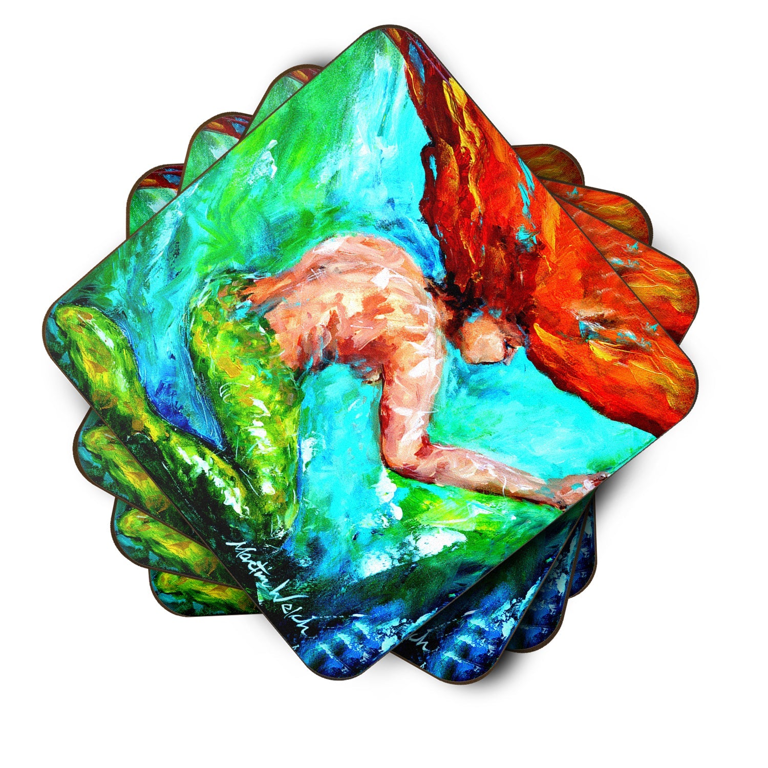 Mermaids Heaven Foam Coasters Set of 4 Cup Coasters for Indoor Outdoor, Tabletop Protection, Anti Slip, Mouse pad Material