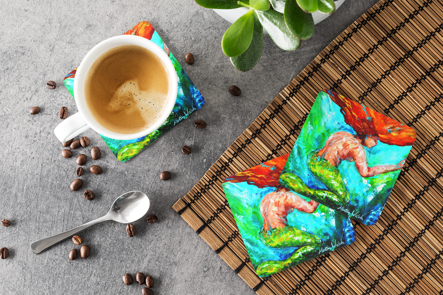 Mermaids Heaven Foam Coasters Set of 4 Cup Coasters for Indoor Outdoor, Tabletop Protection, Anti Slip, Mouse pad Material