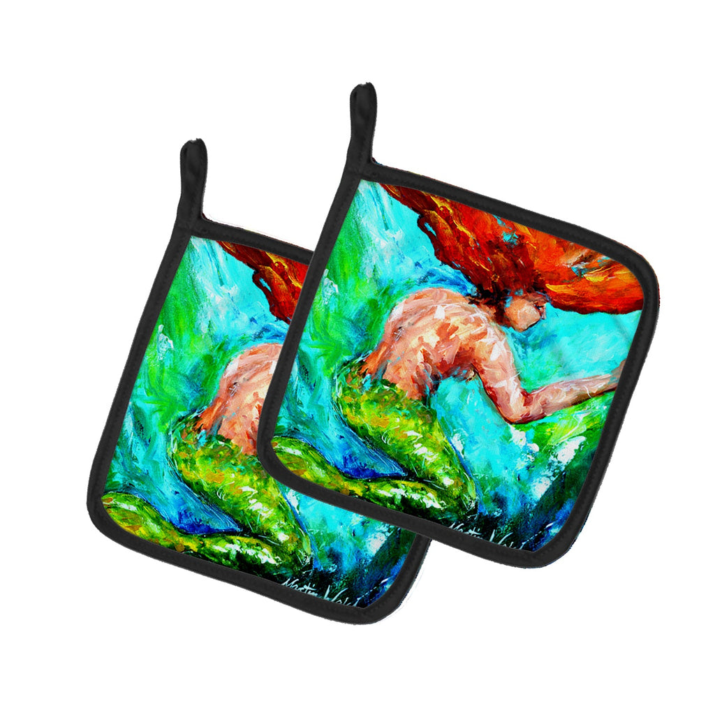 Mermaids Heaven Pot Holder Set of 2 Heat Resistant Quilted Hot Pads 7.5 x 7.5 Inch, Insulated Kitchen Trivets for Cooking & Baking