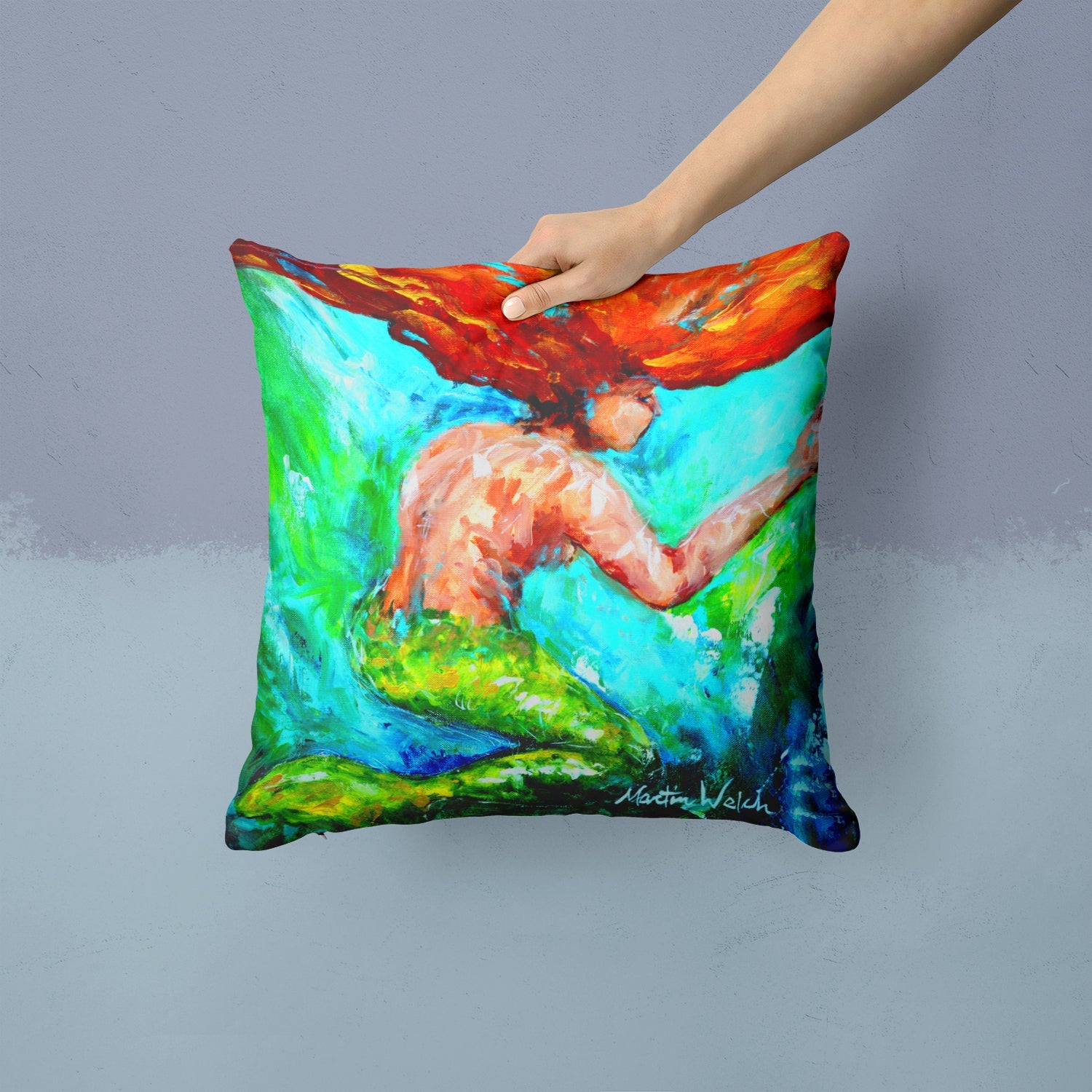 Mermaids Heaven Decorative Throw Pillow 14x14 Indoor Outdoor Accent Cushion, Fabric Cover with Insert for Sofa, Bed, Porch & Living Room