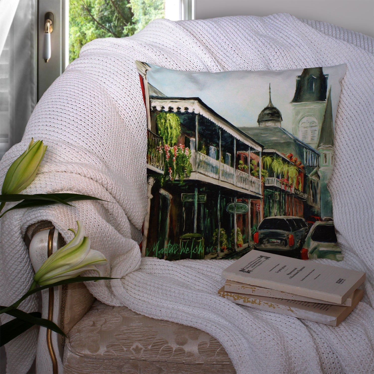 St Louis Cathedral Decorative Throw Pillow 14x14 Indoor Outdoor Accent Cushion, Fabric Cover with Insert for Sofa, Bed, Porch & Living Room